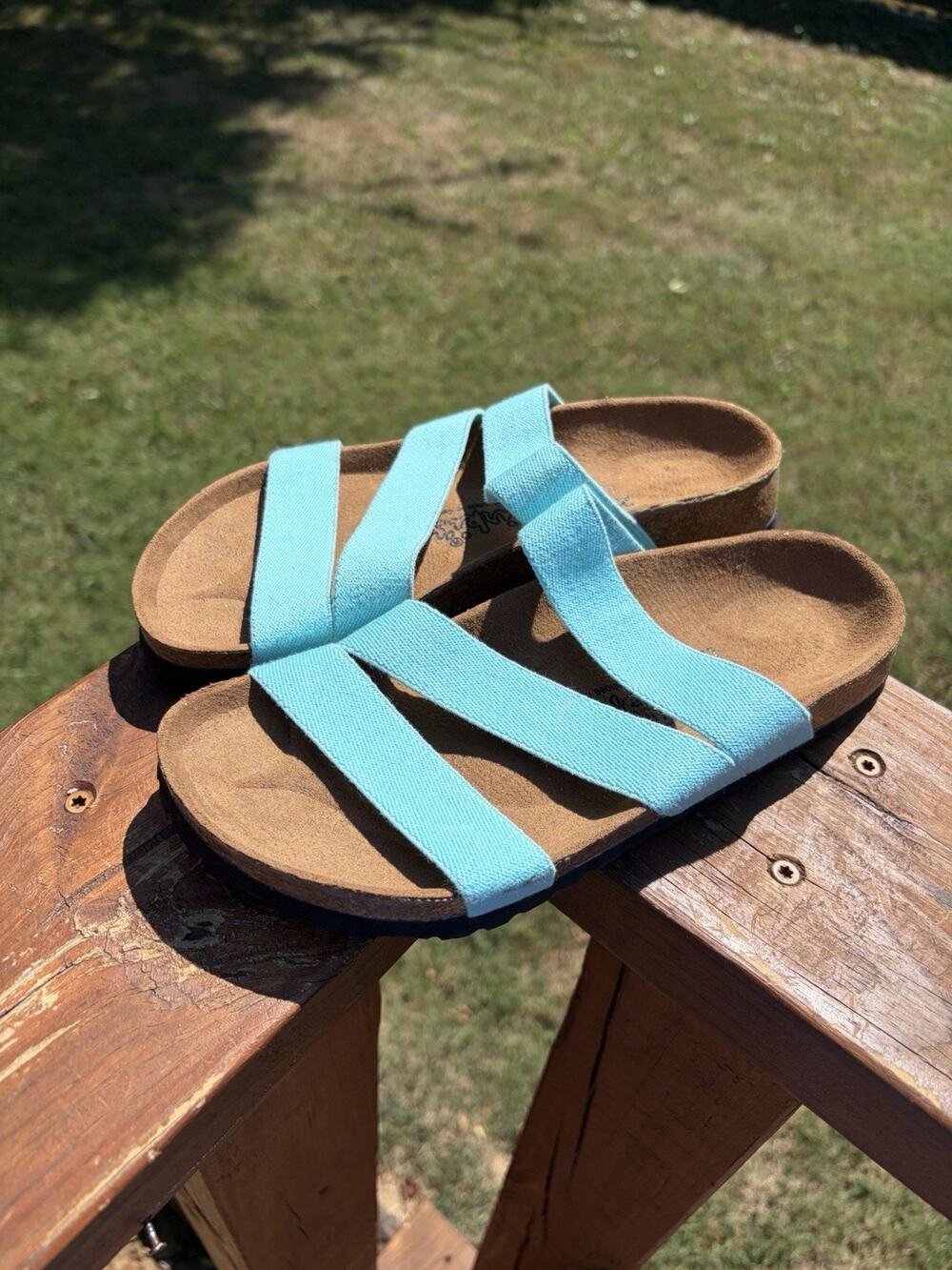 NWOB Birkis Birkenstock Womens Size 5 EU 36 Stretch Strap Sandals Teal Blue